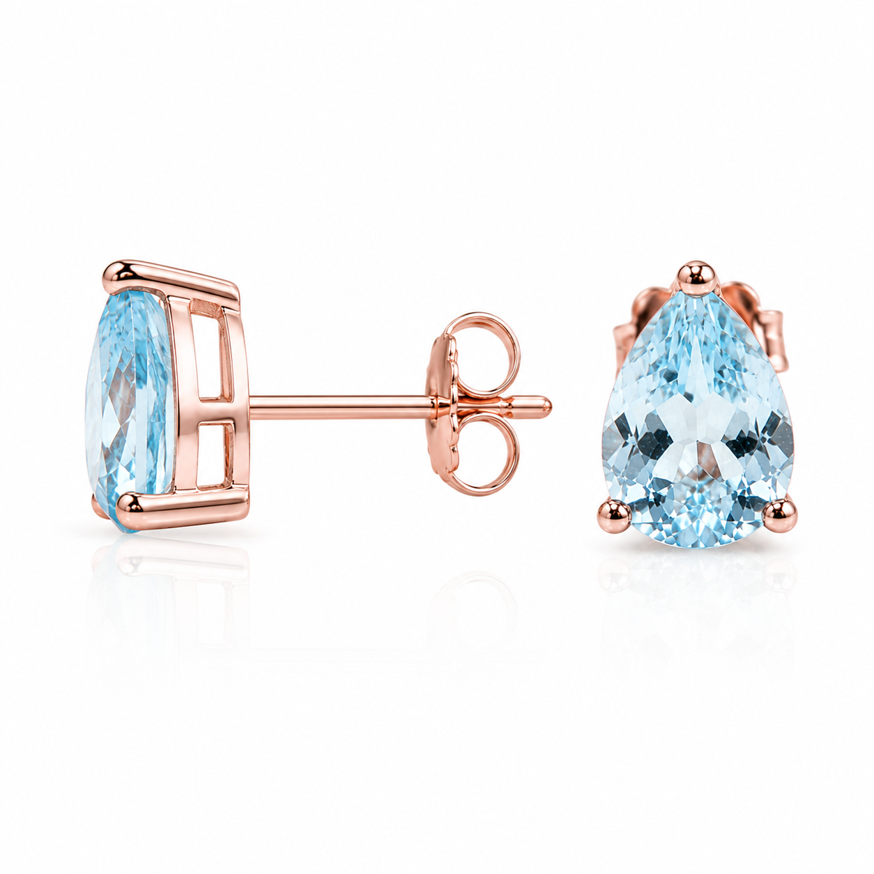 Natural Aquamarine Pear Cut Stud Earrings 6x8mm in 925 Sterling Silver | Genuine Blue Aquamarine Jewelry by Phimsera