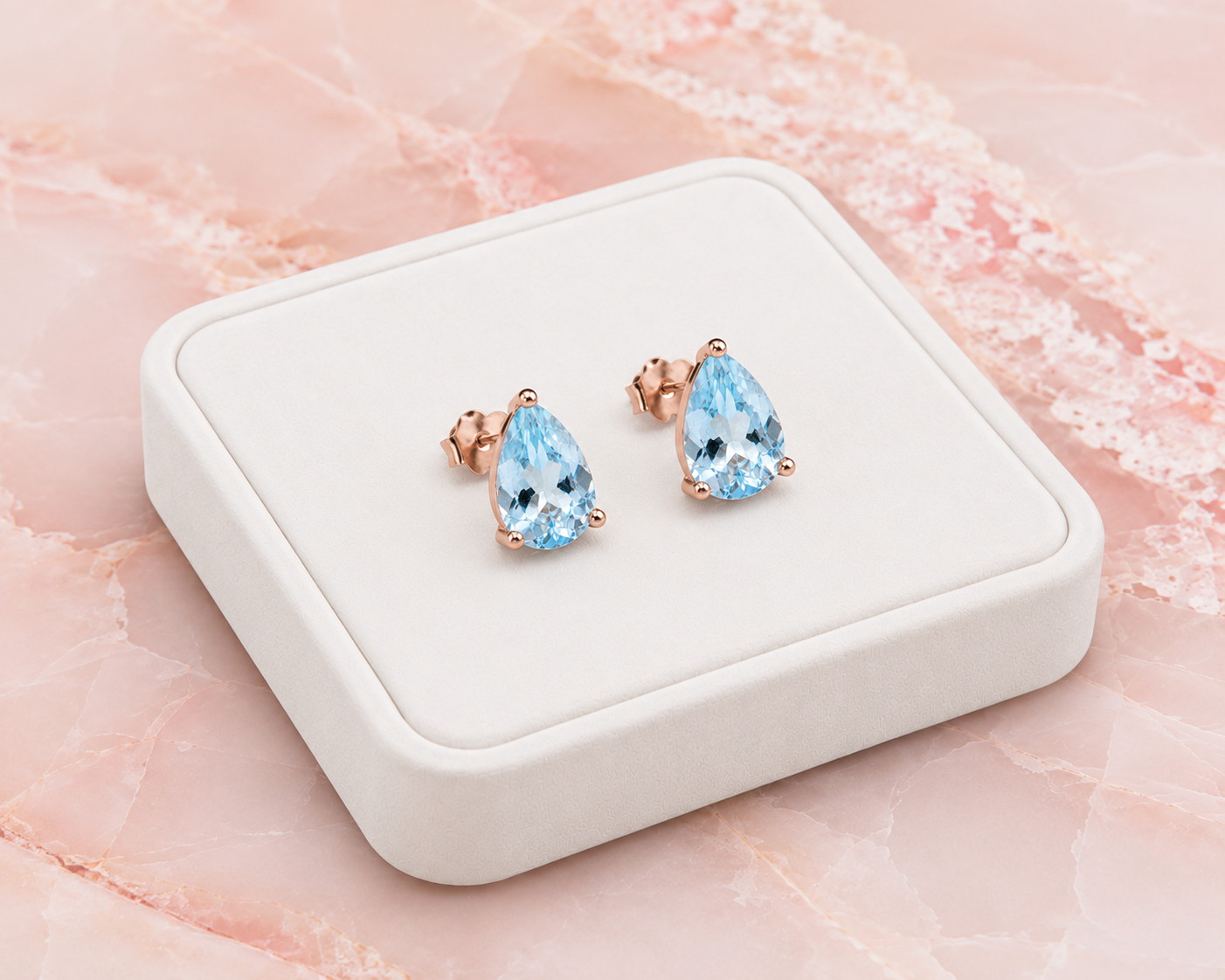 Natural Aquamarine Pear Cut Stud Earrings – 6x8mm Genuine Aquamarine in 925 Sterling Silver