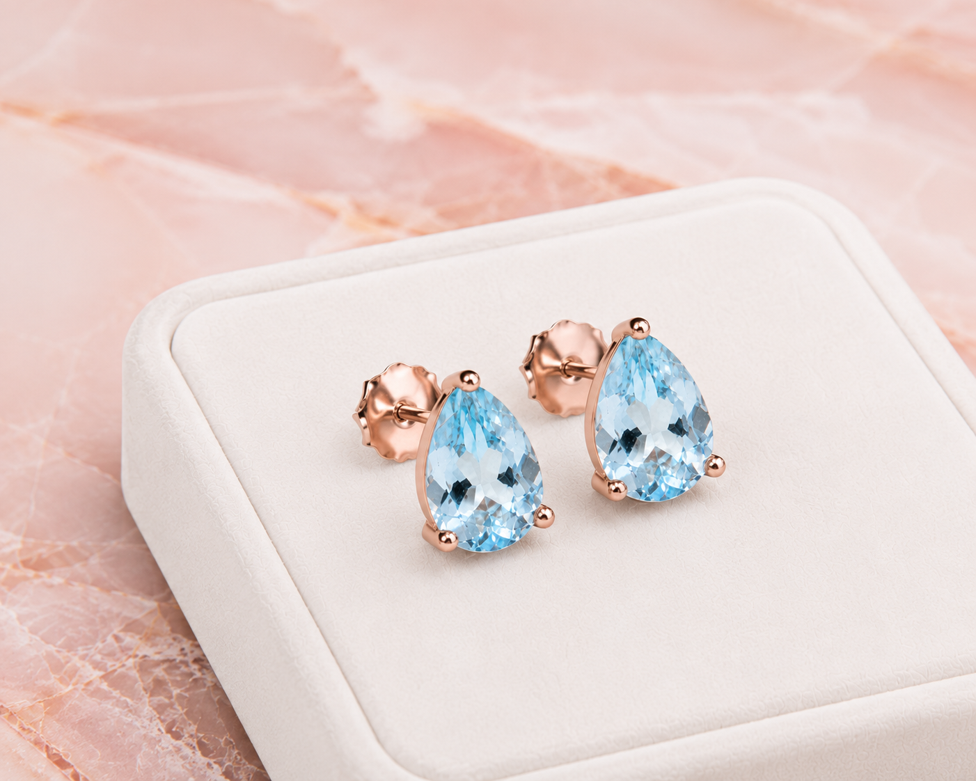 Natural Aquamarine Pear Cut Stud Earrings – 6x8mm Genuine Aquamarine in 925 Sterling Silver
