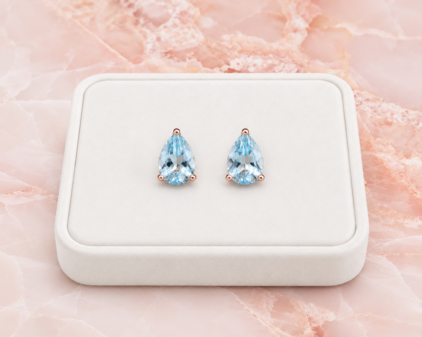 Natural Aquamarine Pear Cut Stud Earrings – 6x8mm Genuine Aquamarine in 925 Sterling Silver