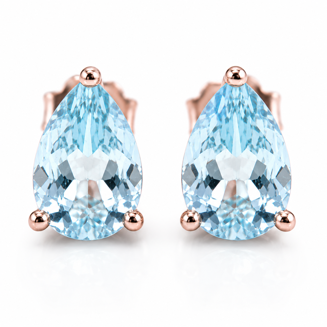 Natural Aquamarine Pear Cut Stud Earrings – 6x8mm Genuine Aquamarine in 925 Sterling Silver
