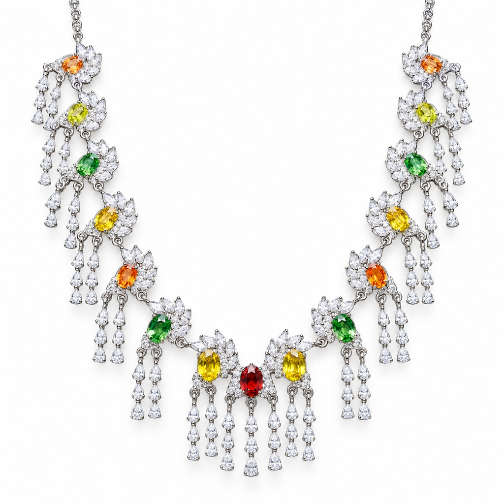 Multicolor Natural Sapphire Statement Necklace, Layered Sapphire Charm Necklace