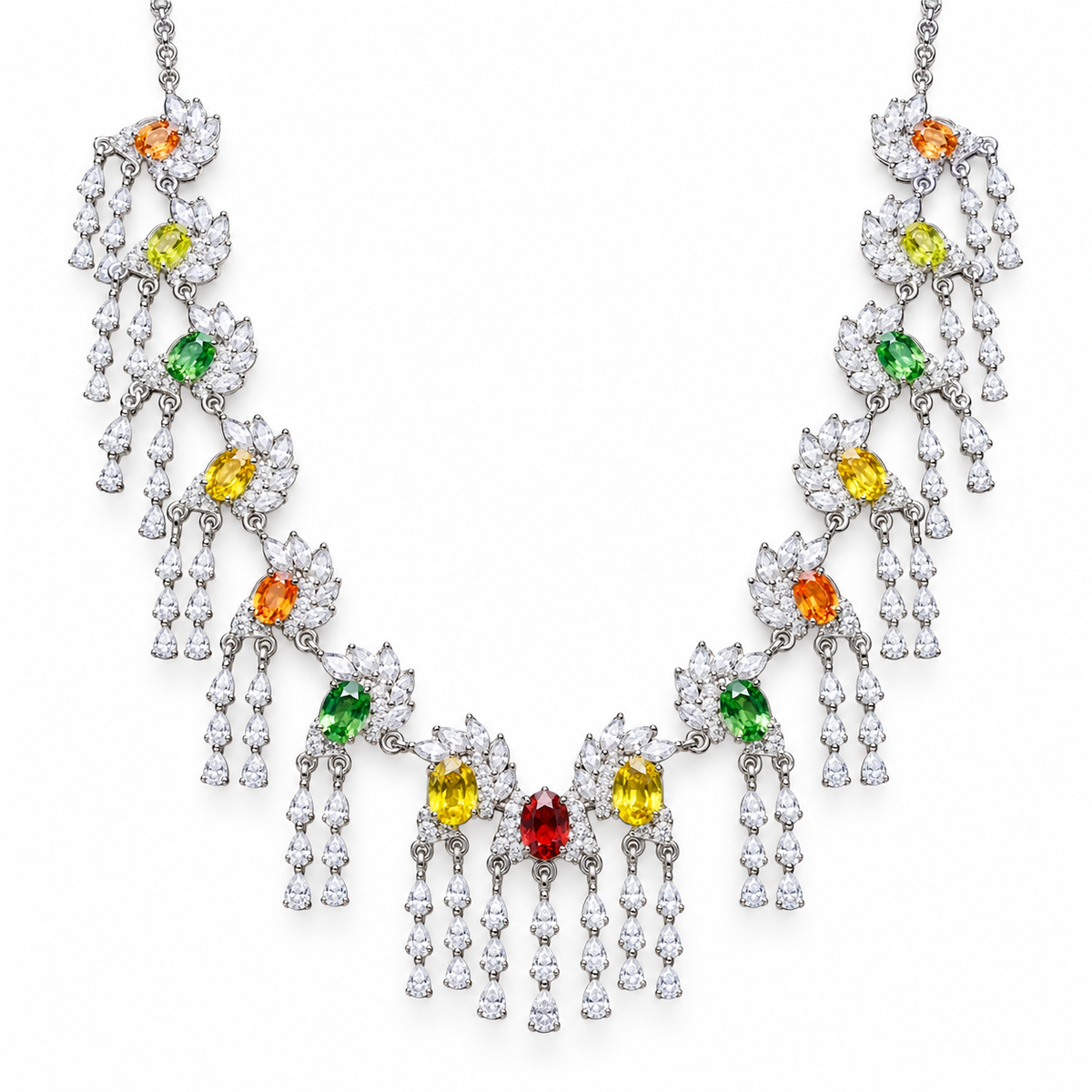 Multicolor Natural Sapphire Statement Necklace, Layered Sapphire Charm Necklace