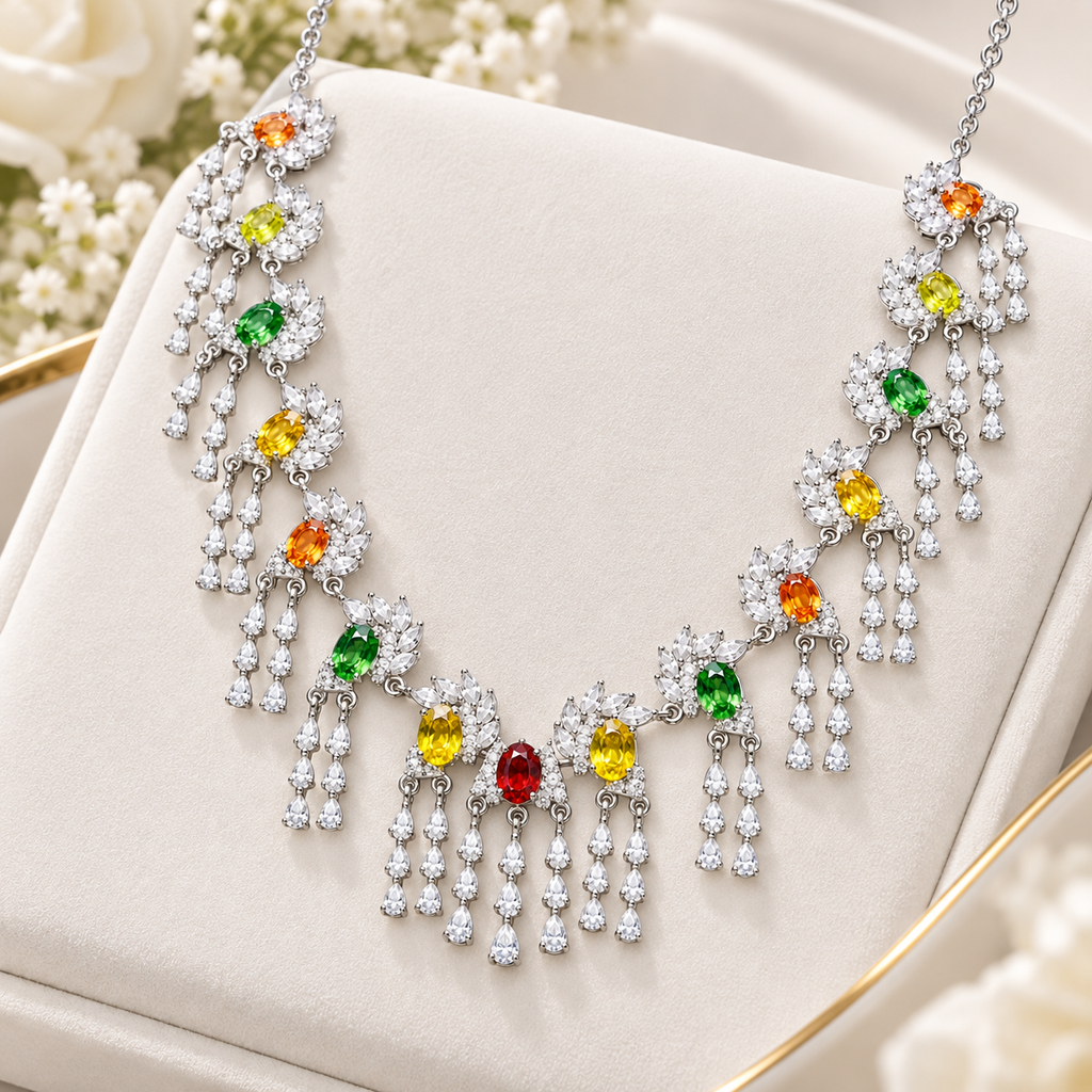 Multicolor Natural Sapphire Statement Necklace, Layered Sapphire Charm Necklace