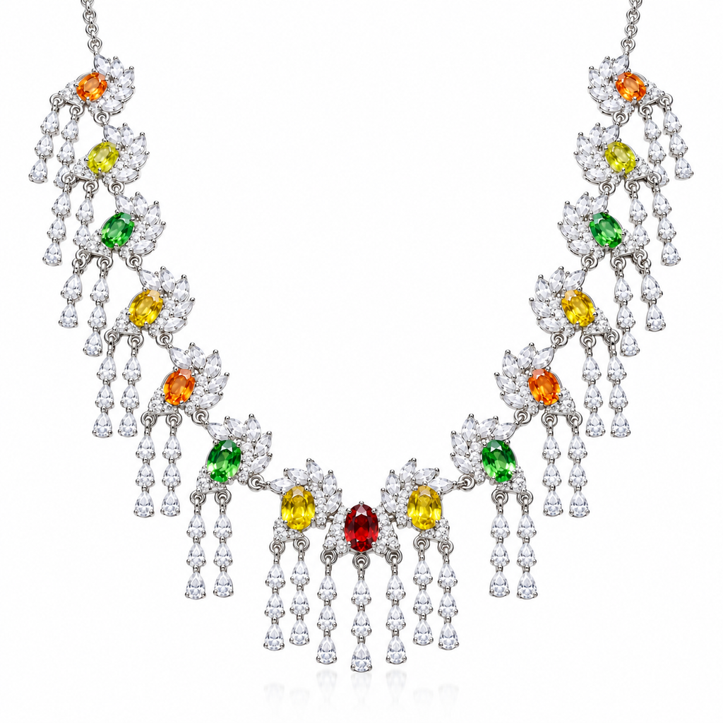 Multicolor Natural Sapphire Statement Necklace, Layered Sapphire Charm Necklace