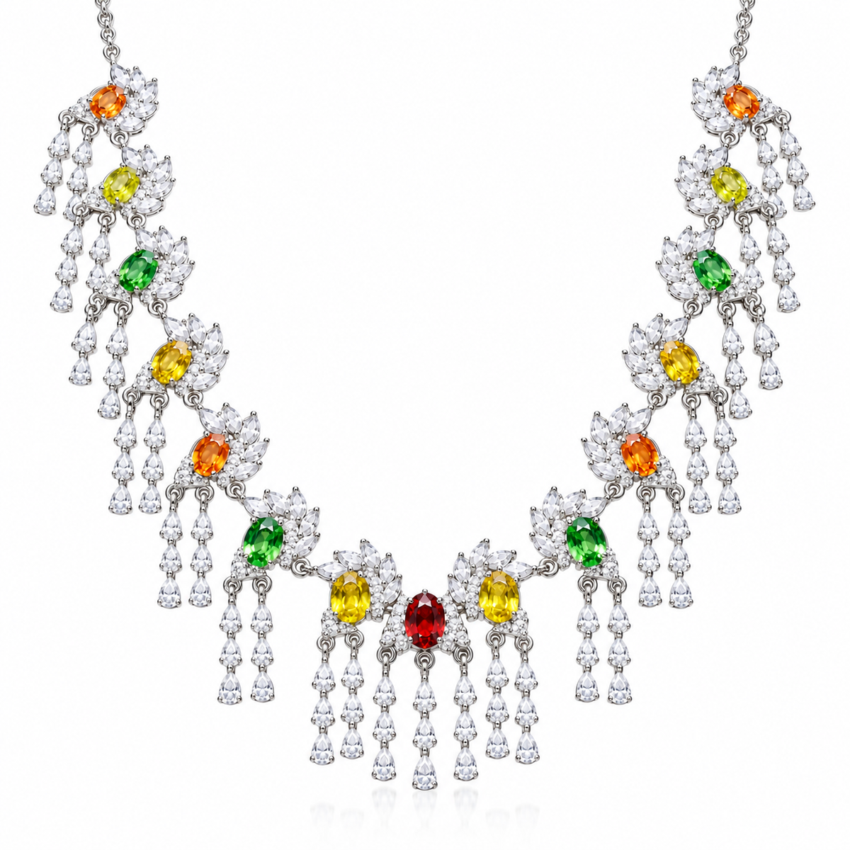Multicolor Natural Sapphire Statement Necklace, Layered Sapphire Charm Necklace