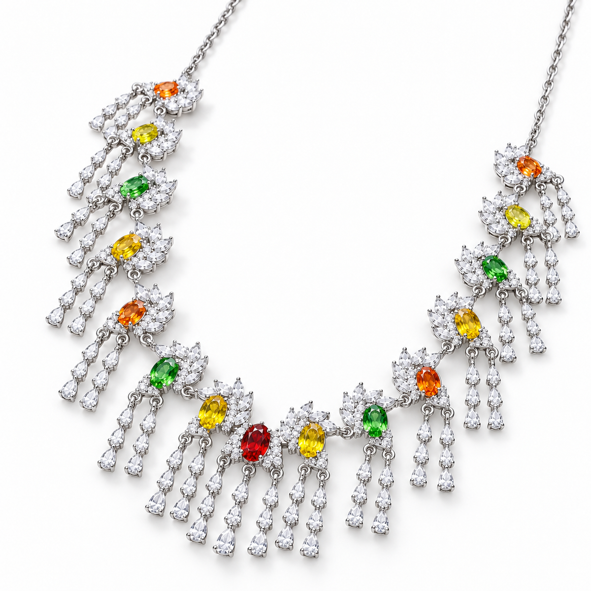 Multicolor Natural Sapphire Statement Necklace, Layered Sapphire Charm Necklace
