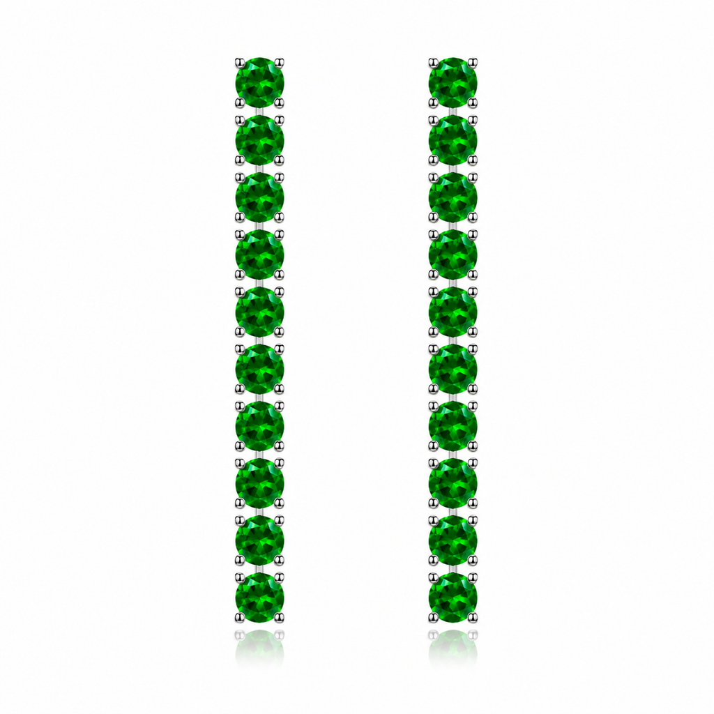 Phimsera 3mm round natural green chrome diopside dangle earrings with 10 gemstones per earring in 925 sterling silver