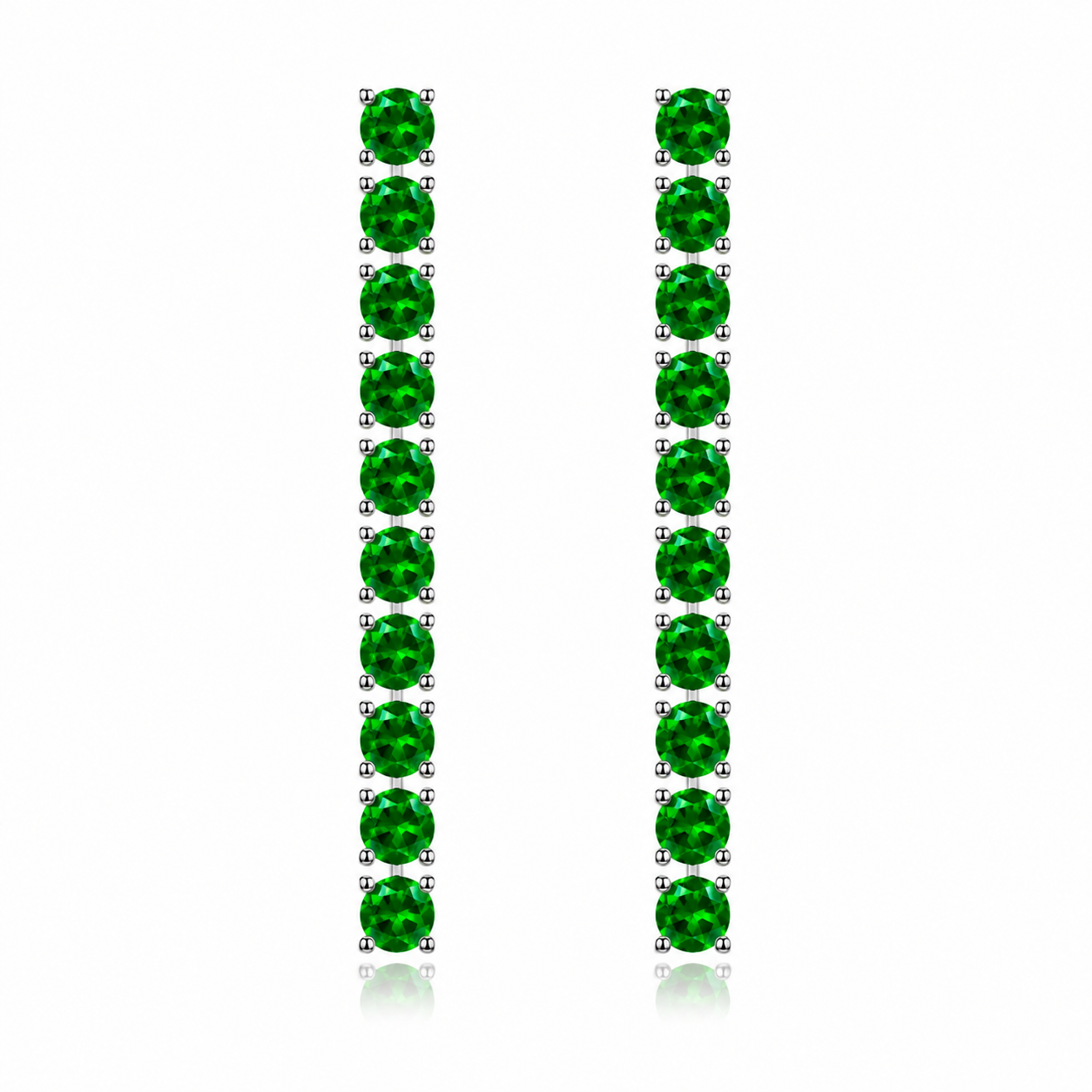Phimsera 3mm round natural green chrome diopside dangle earrings with 10 gemstones per earring in 925 sterling silver