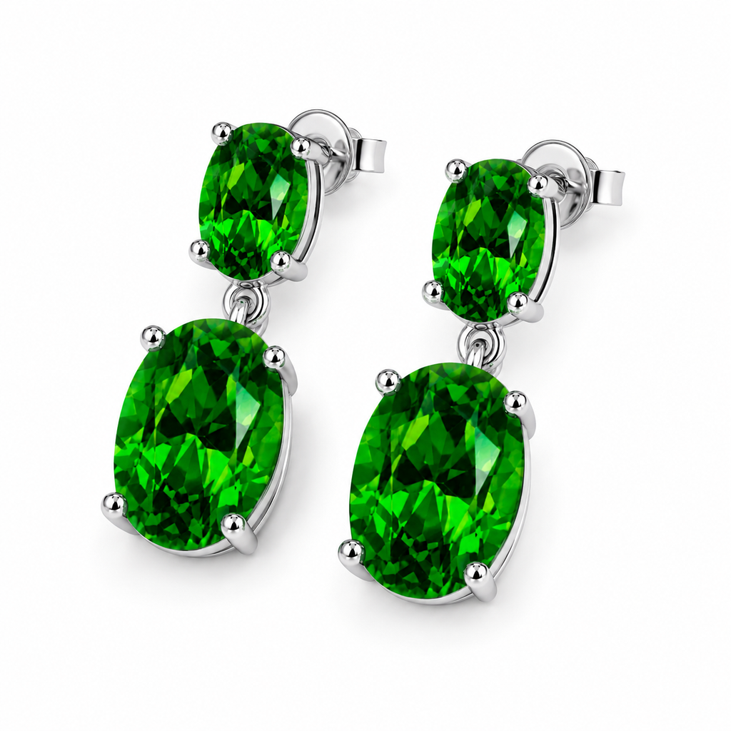 Chrome Diopside dangle earrings shown from an elegant angled view