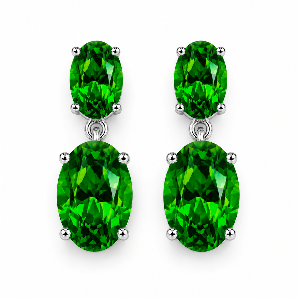 Natural Chrome Diopside earrings showing faceted oval green gemstones