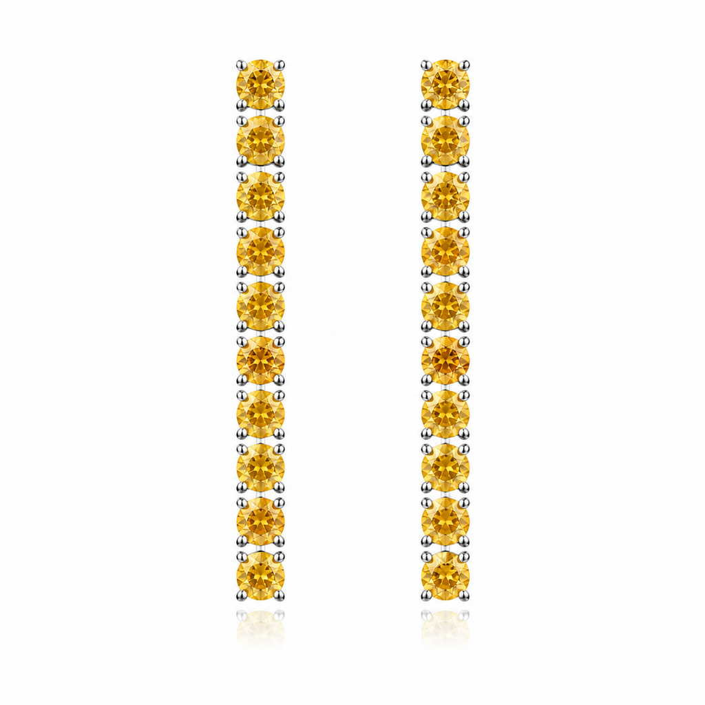 Phimsera 3mm round natural citrine dangle earrings with 10 golden gemstones per earring in 925 sterling silver