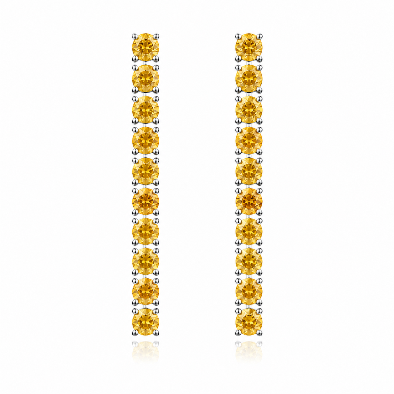 Phimsera 3mm round natural citrine dangle earrings with 10 golden gemstones per earring in 925 sterling silver