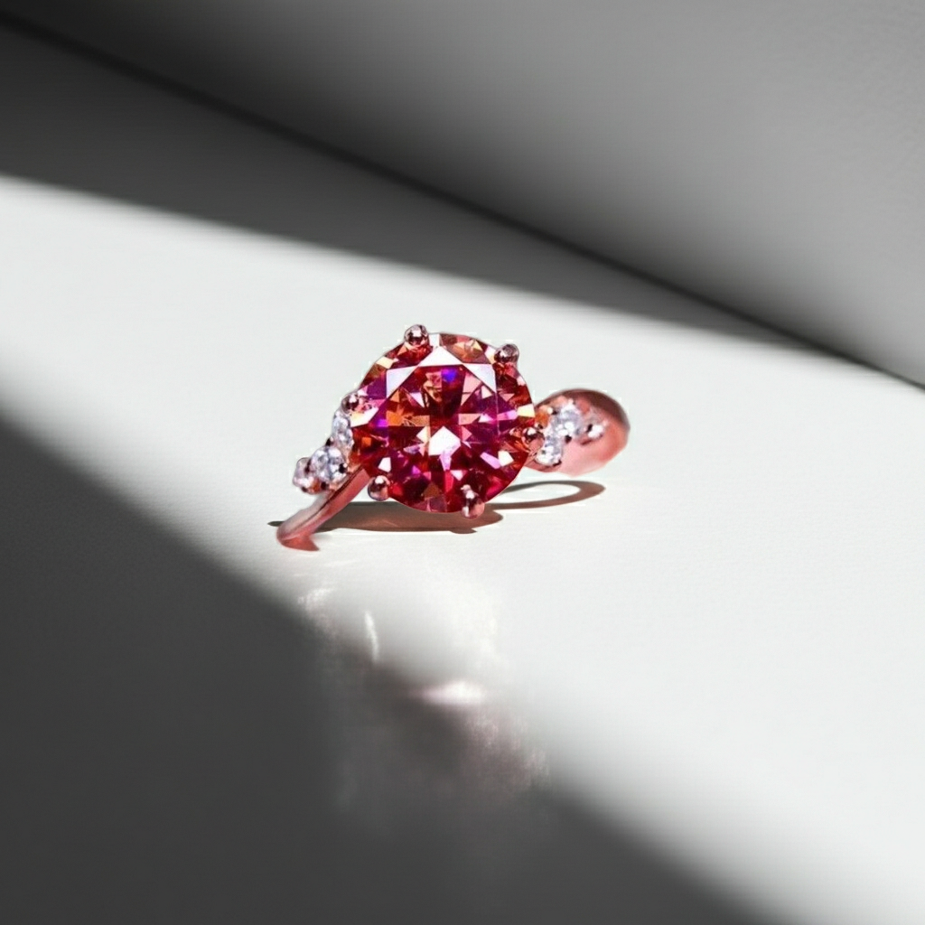 VVS1 Round Brilliant Cut 2CT Red Moissanite Ring