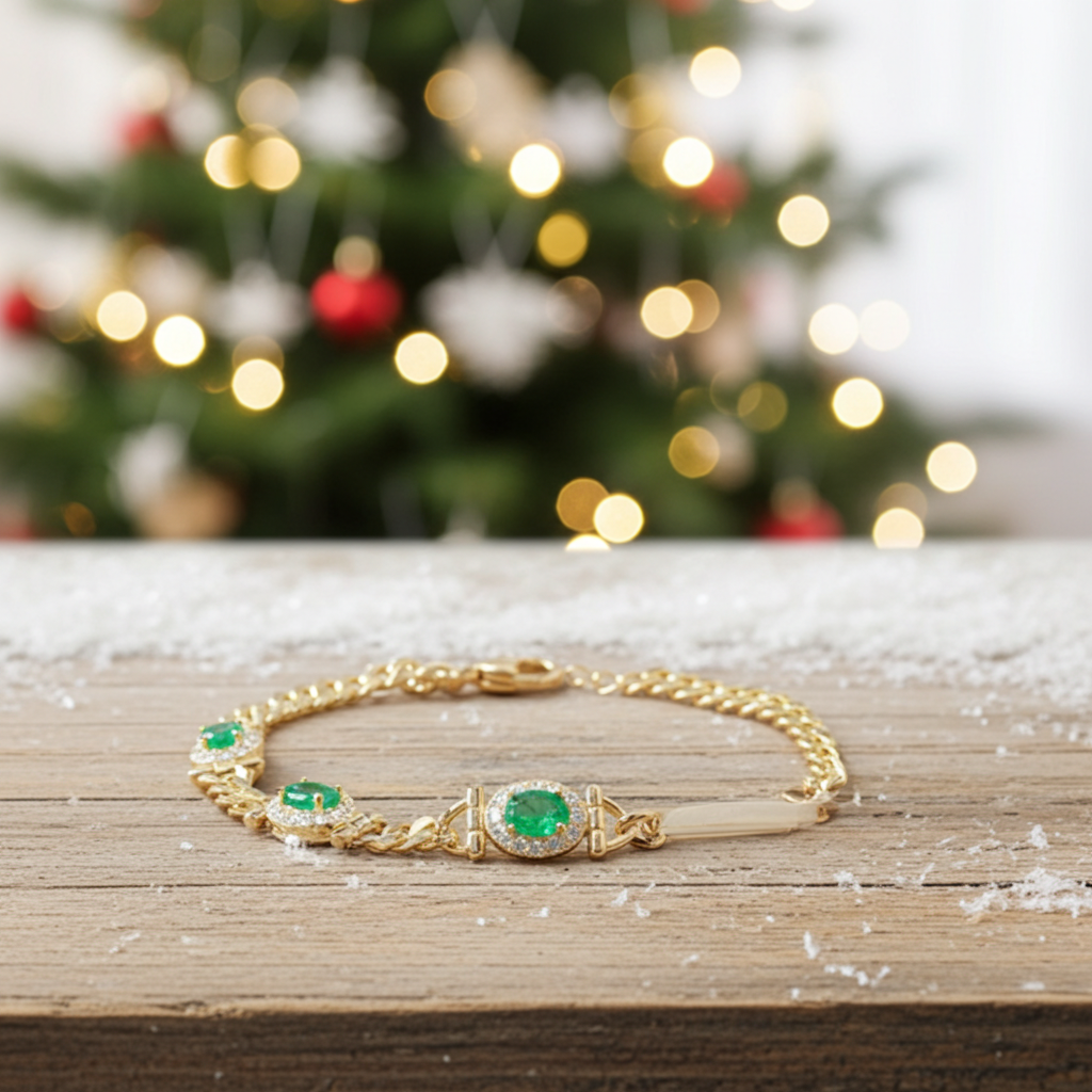 Natural Emerald Cuban Chain Bracelet VVS Grade 4x6mm