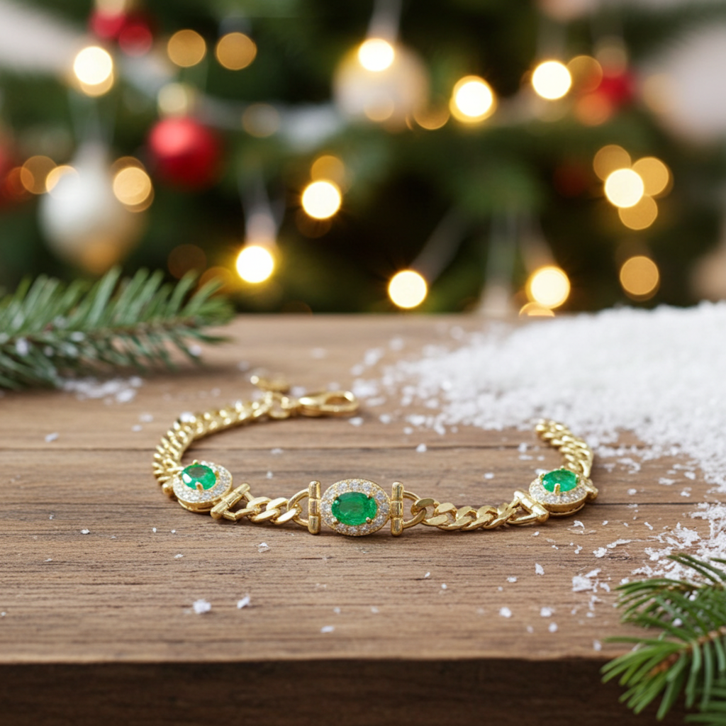 Natural Emerald Cuban Chain Bracelet VVS Grade 4x6mm