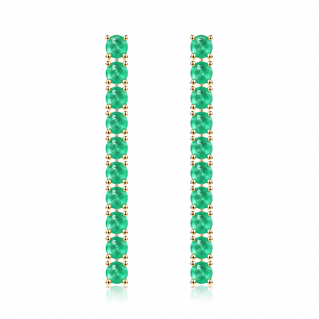 Phimsera 3mm round natural green emerald dangle earrings with 10 gemstones per earring in 925 sterling silver