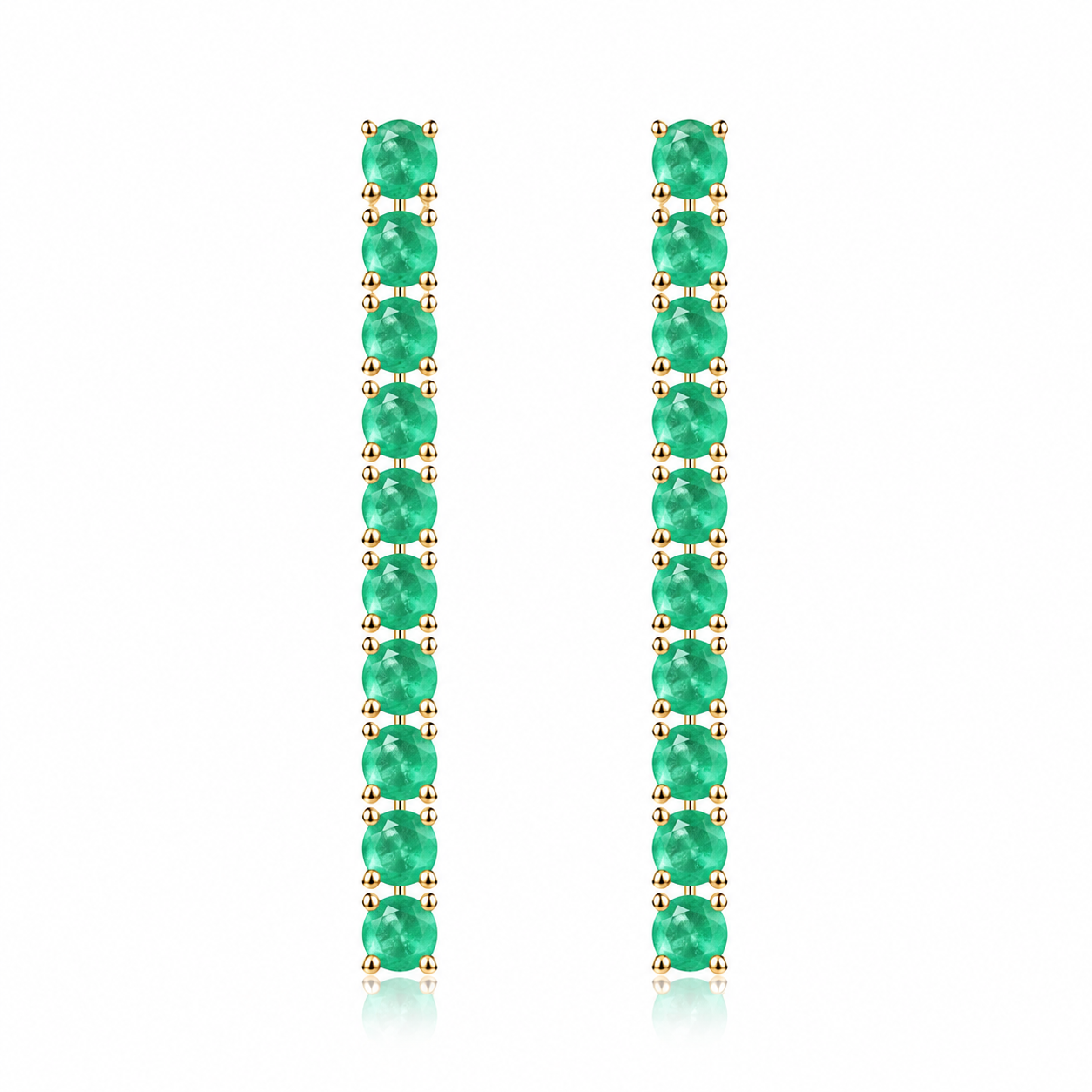 Phimsera 3mm round natural green emerald dangle earrings with 10 gemstones per earring in 925 sterling silver