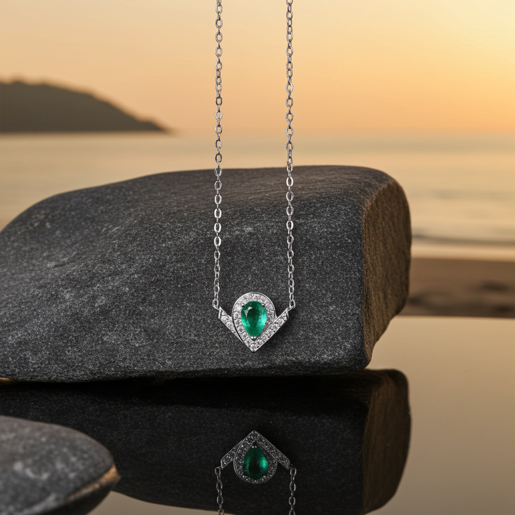 Natural Emerald Teardrop Pendant Necklace 5x7mm