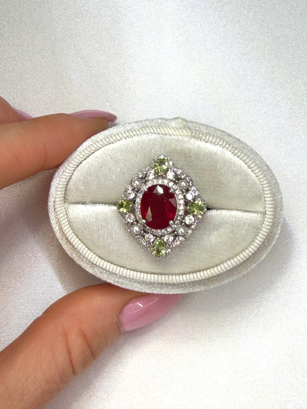 Natural Burma Ruby and Peridot Gemstone Statement Ring