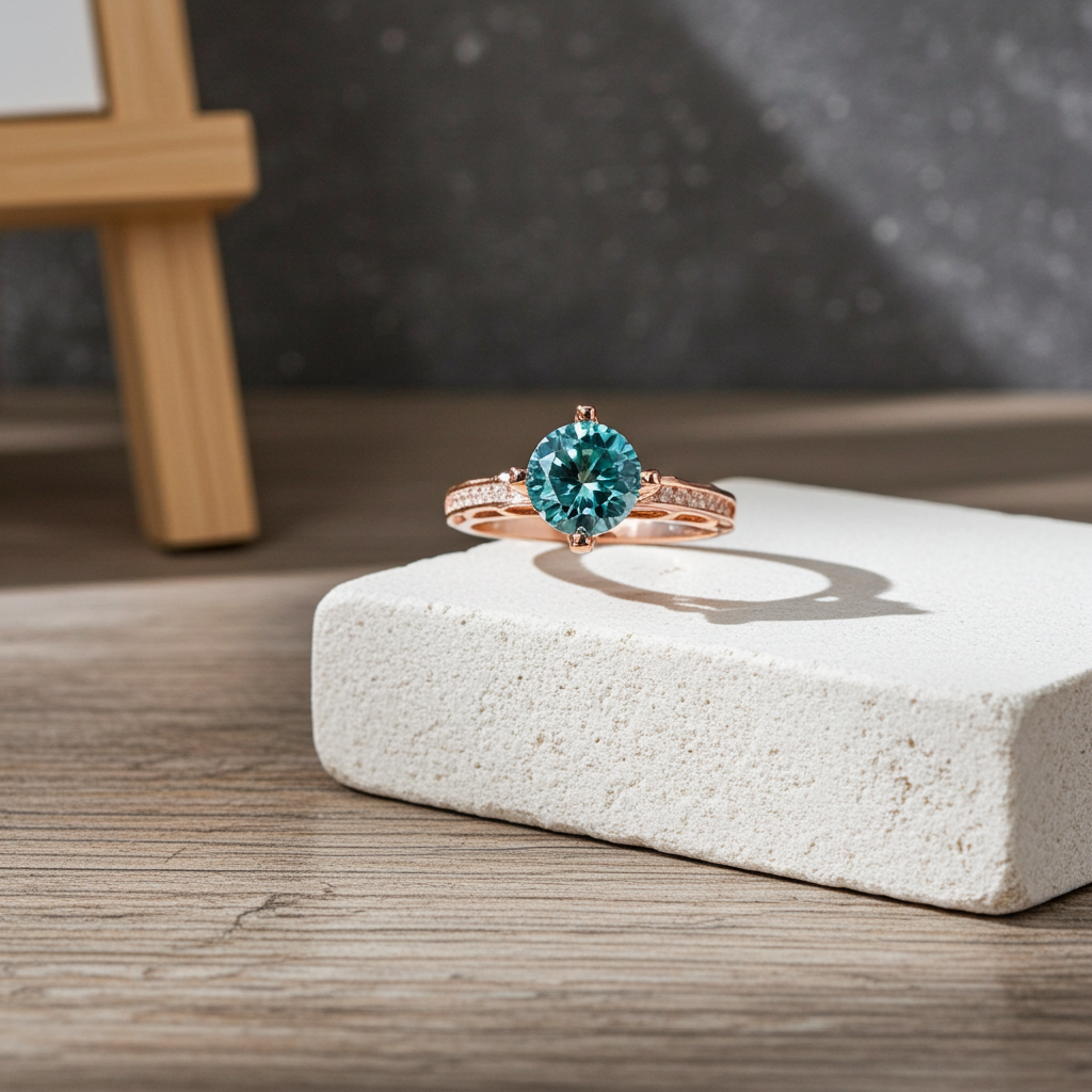 VVS1 1CT Round Brilliant Cut Green Moissanite Cocktail Ring