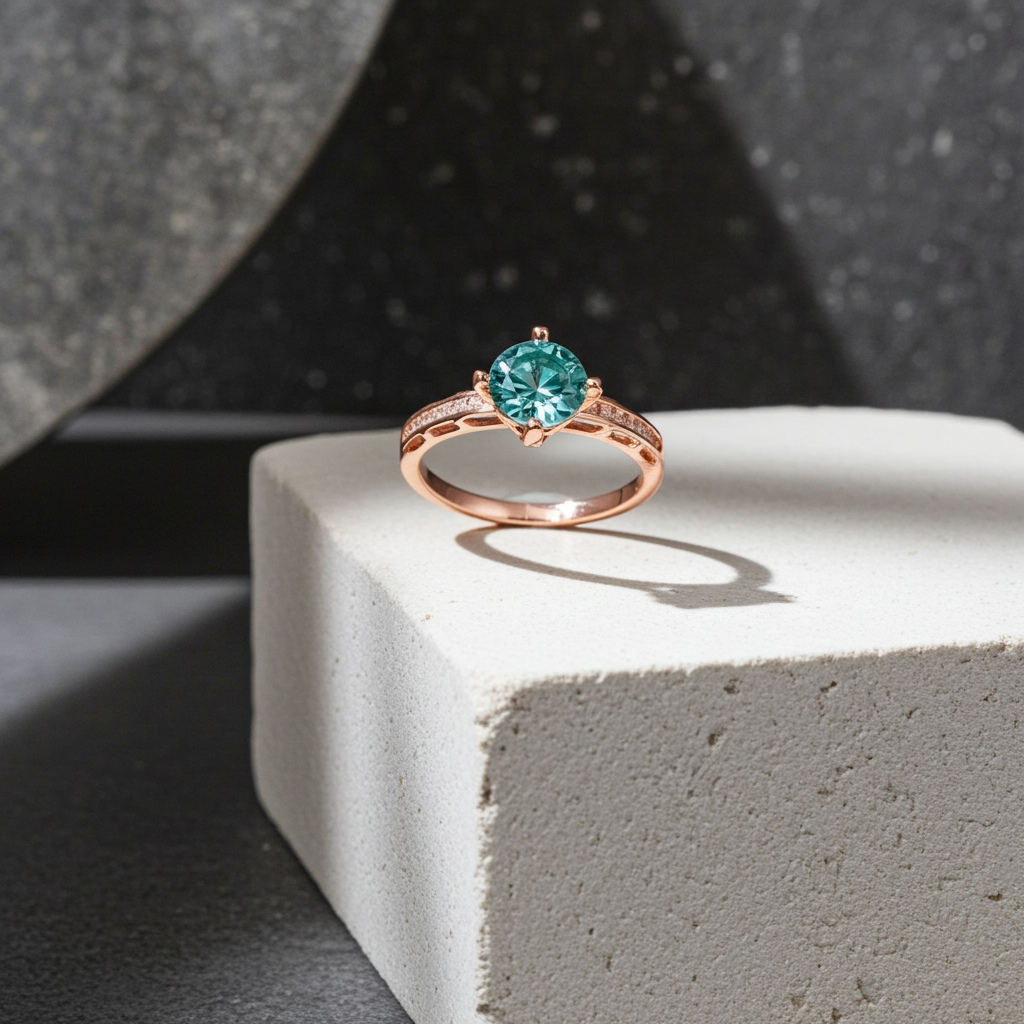 VVS1 1CT Round Brilliant Cut Green Moissanite Cocktail Ring