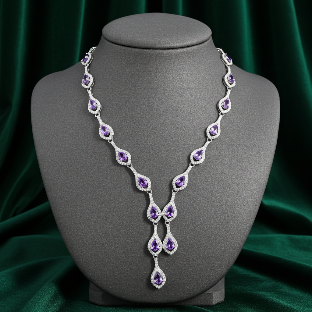 Natural Amethyst Gemstone Clavicle Necklace 925 Sterling Silver