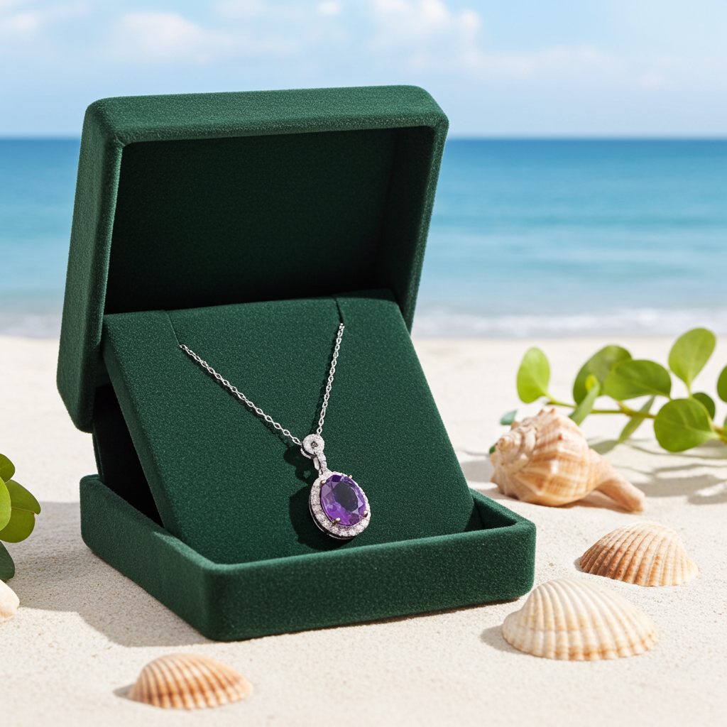 2.5CT Amethyst Gemstone Pendant and Ring Jewelry Set 8x10mm