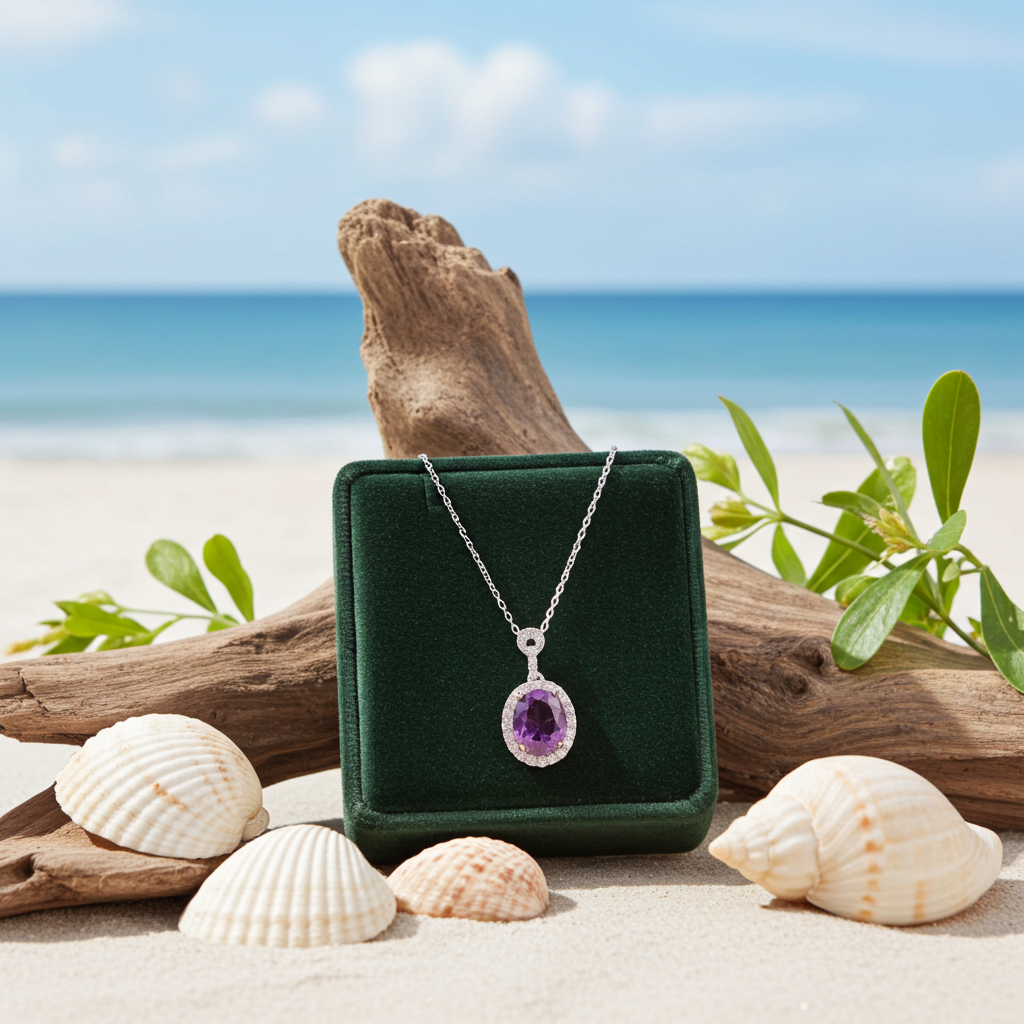 2.5CT Amethyst Gemstone Pendant and Ring Jewelry Set 8x10mm