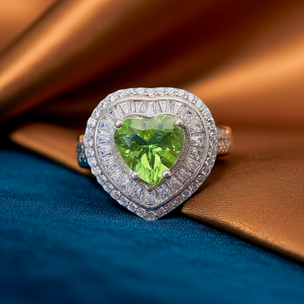 Natural Peridot Gemstone Ring 8mm, August Birthstone Peridot Statement Ring