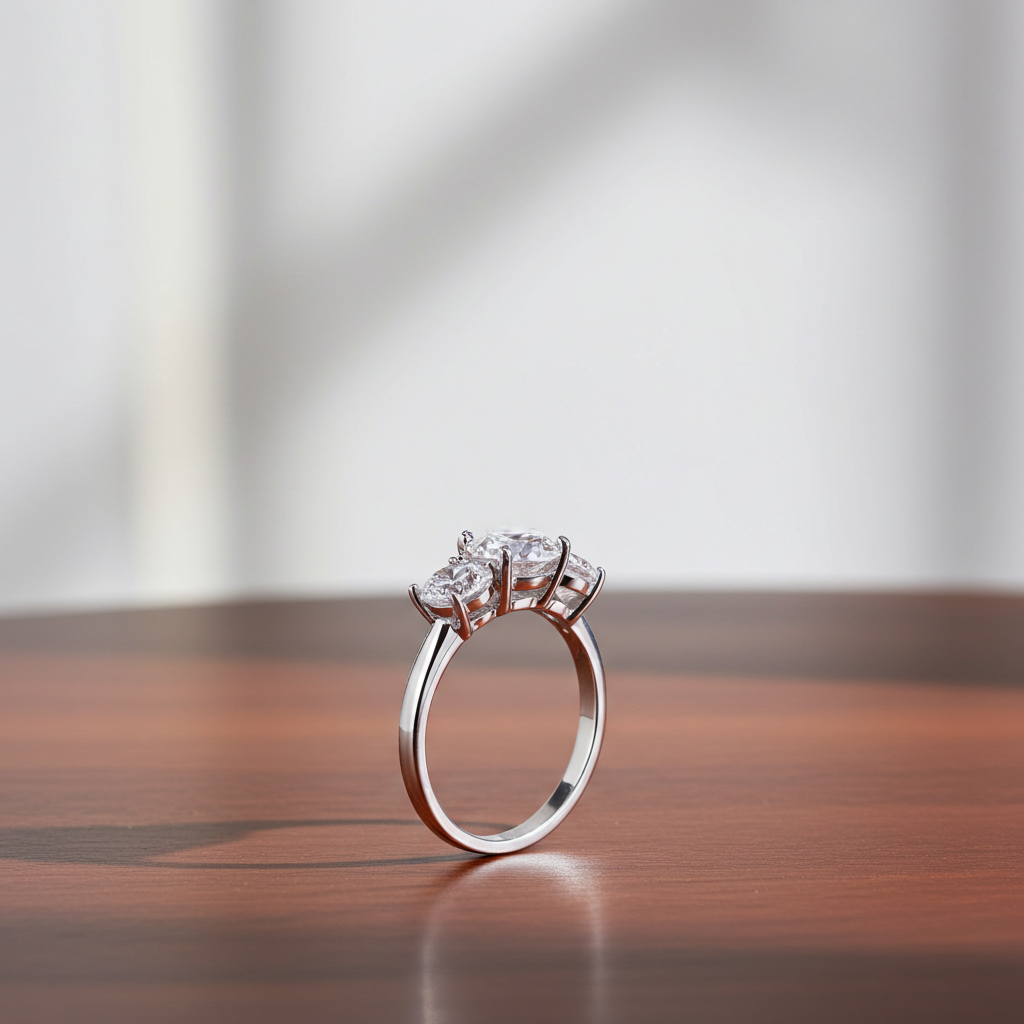 VVS1 White Moisssanite 3 Stone Ring Platinum Plated