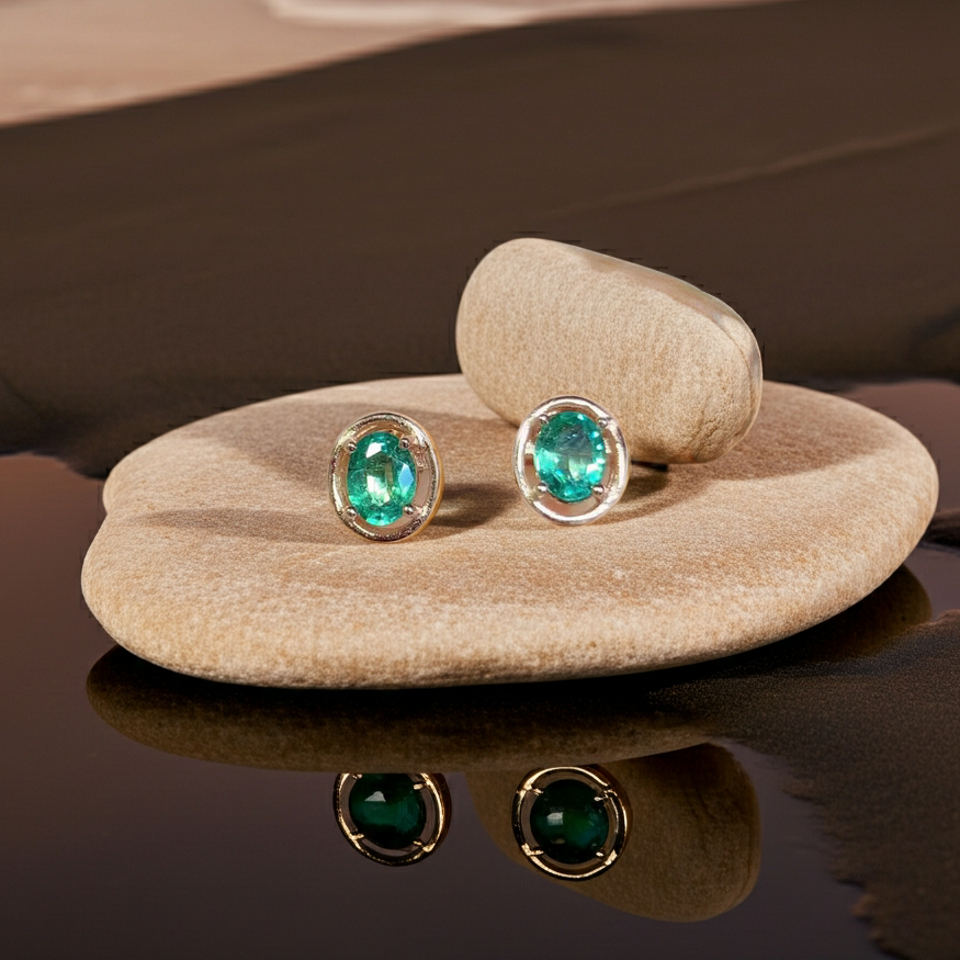 Colombian Emerald Stud Earrings 4x5mm 925 Sterling Silver