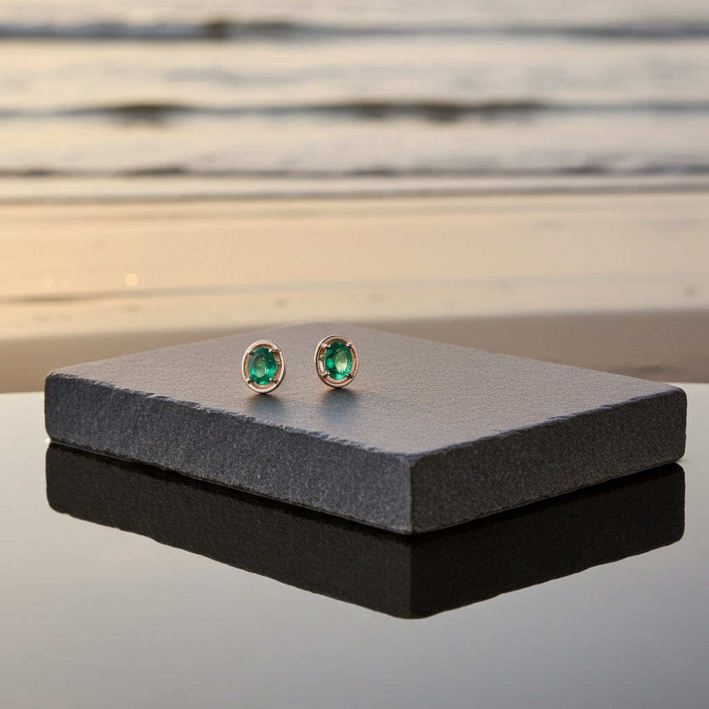 Colombian Emerald Stud Earrings 4x5mm 925 Sterling Silver