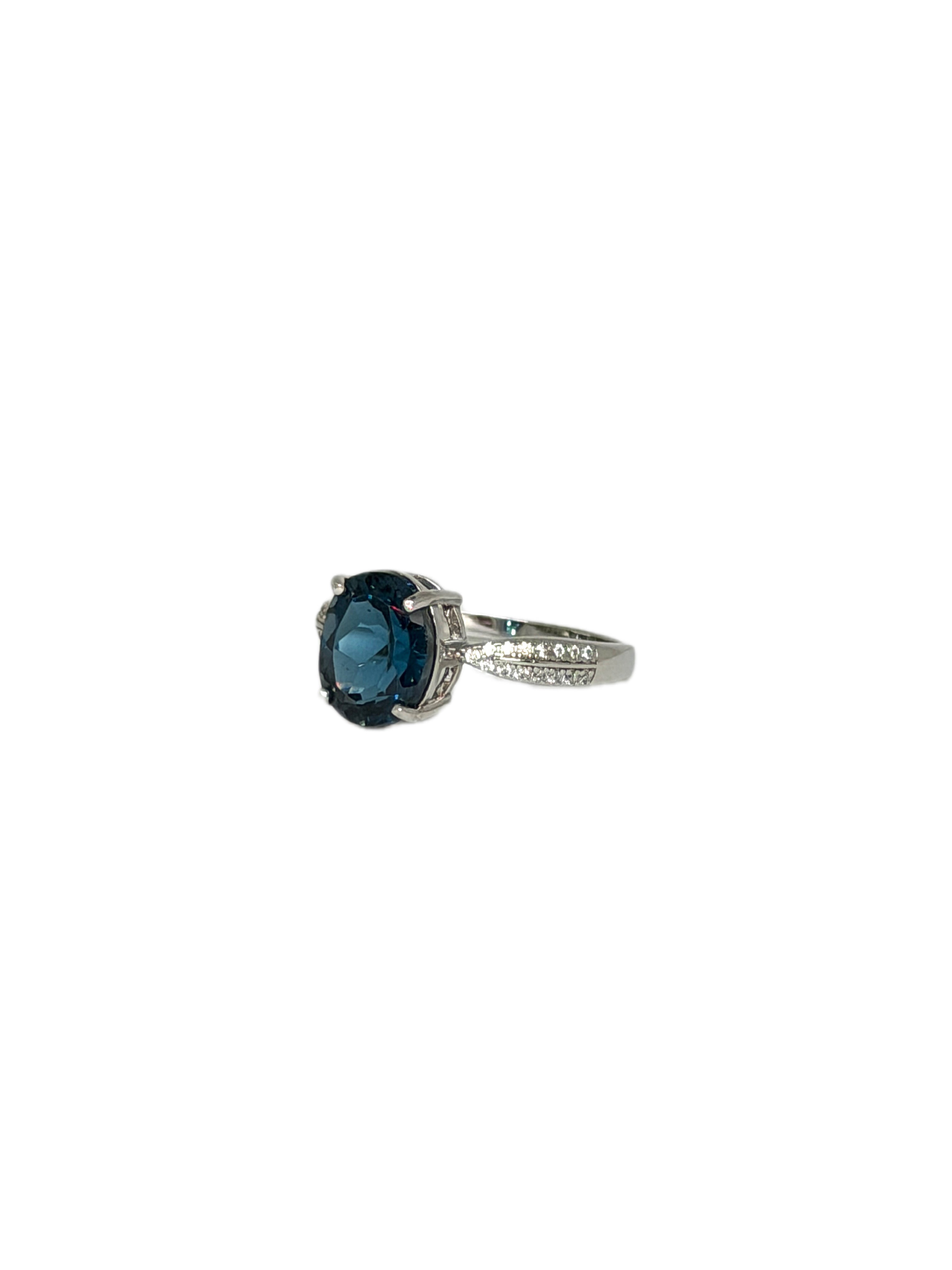2CT Natural London Blue Topaz Gemstone Ring, London Blue Topaz Ring 8x10mm