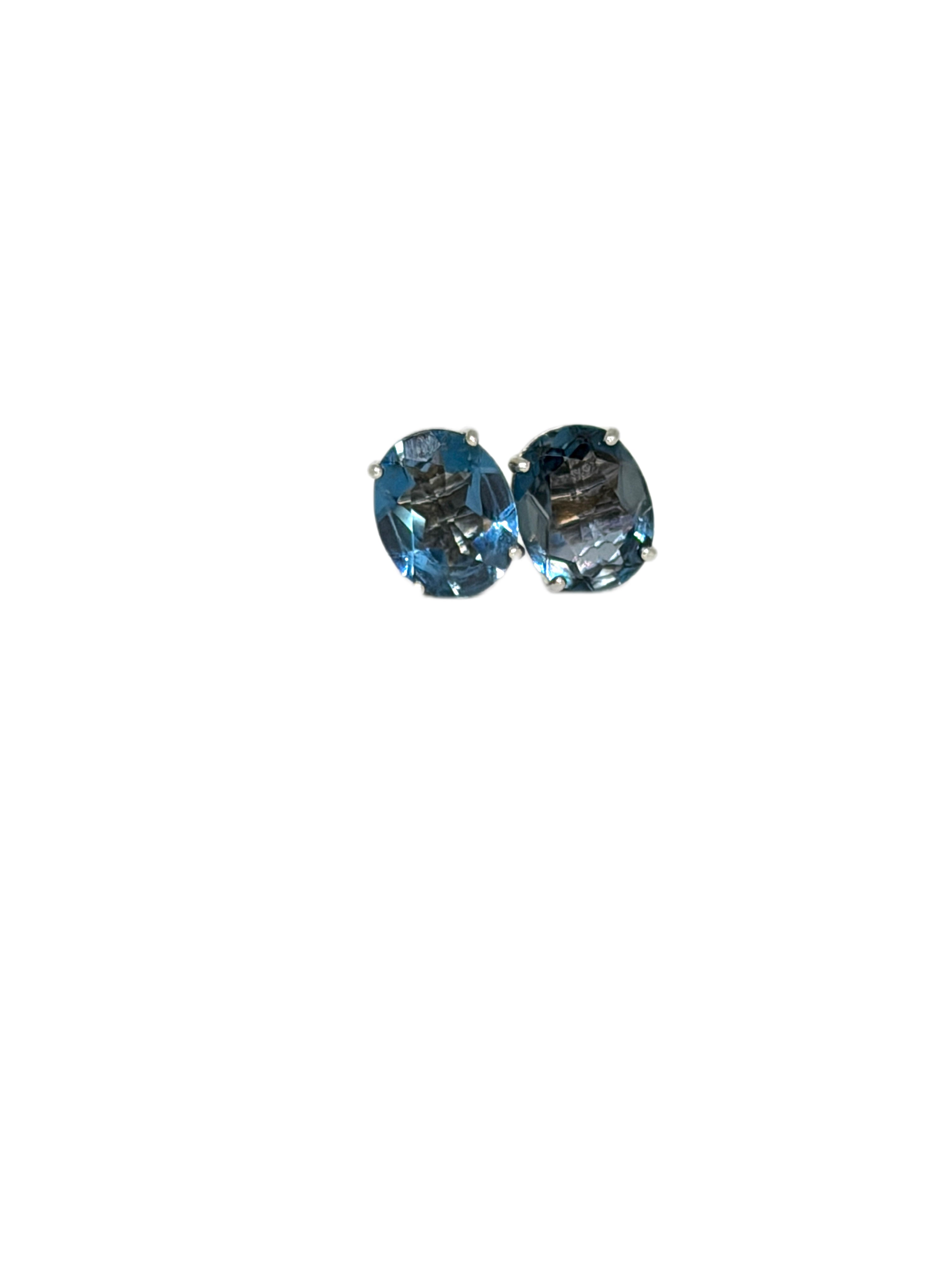 London Blue Topaz Stud Earrings 8x10mm 3CT, Large London Blue Topaz Stud Earrings
