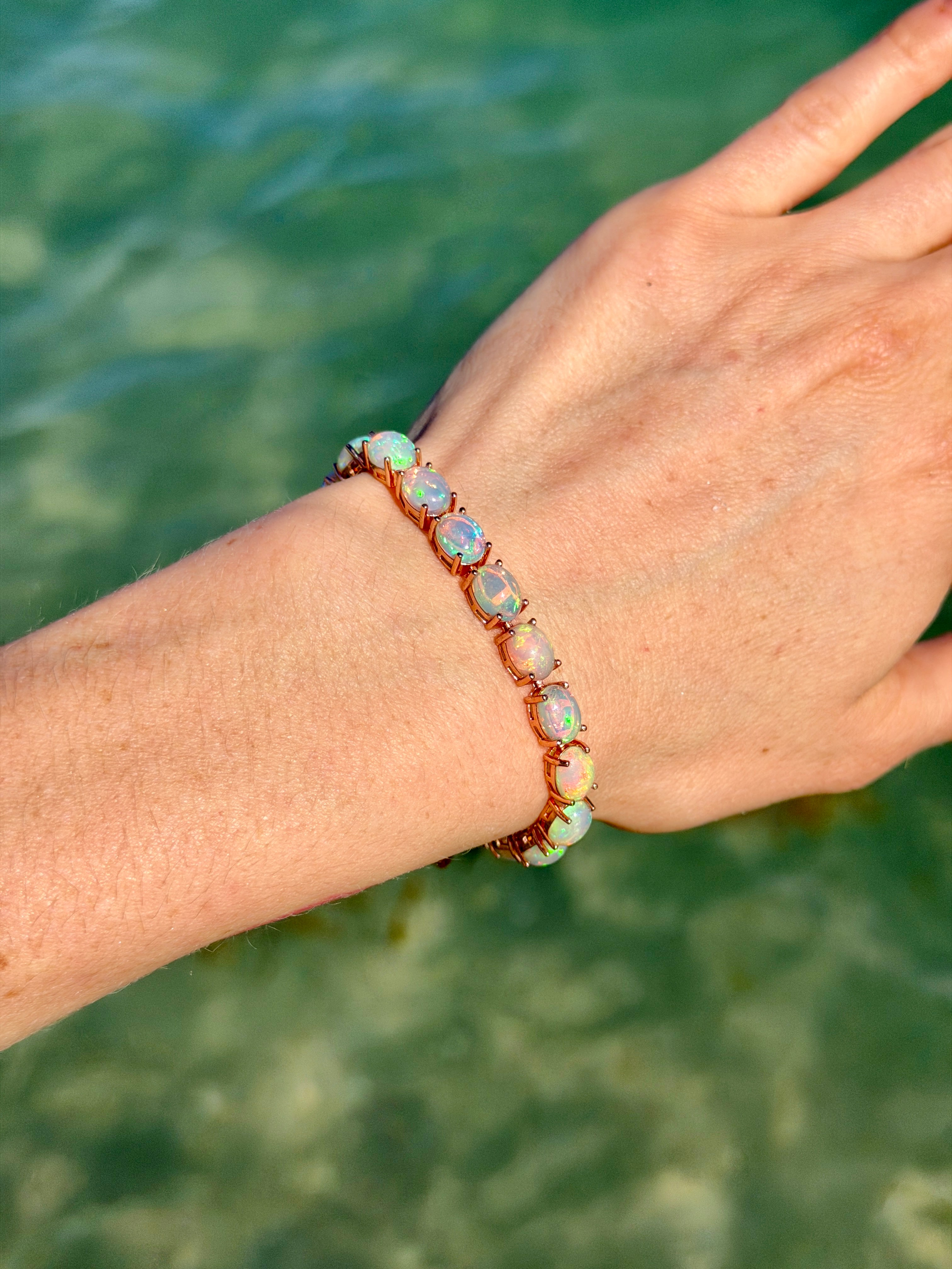 Fire Opal Bracelet, Natural Australian Fire Opal Tennis Bracelet Sterling Silver
