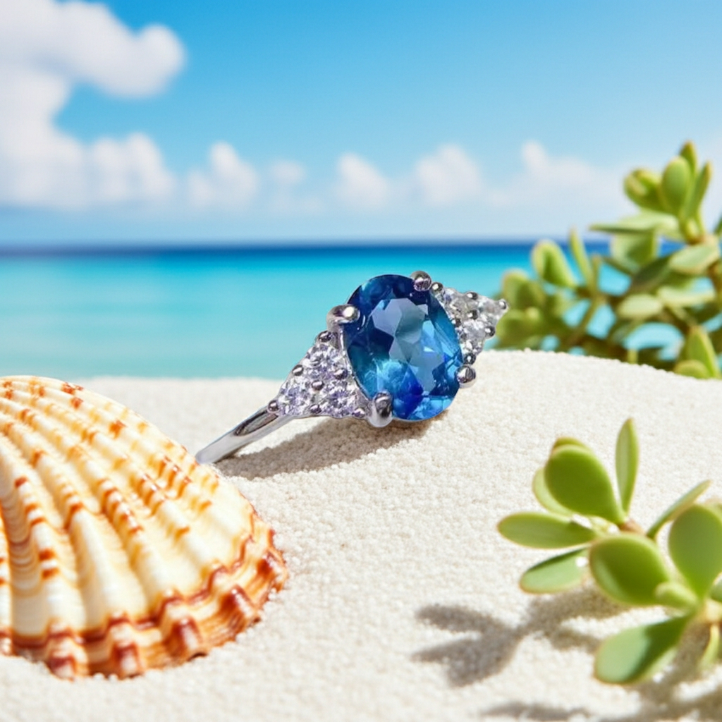 1.25CT London Blue Topaz Ring 925 Sterling Silver 6x8mm