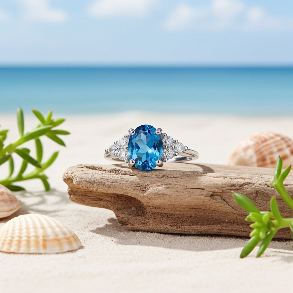 1.25CT London Blue Topaz Ring 925 Sterling Silver 6x8mm