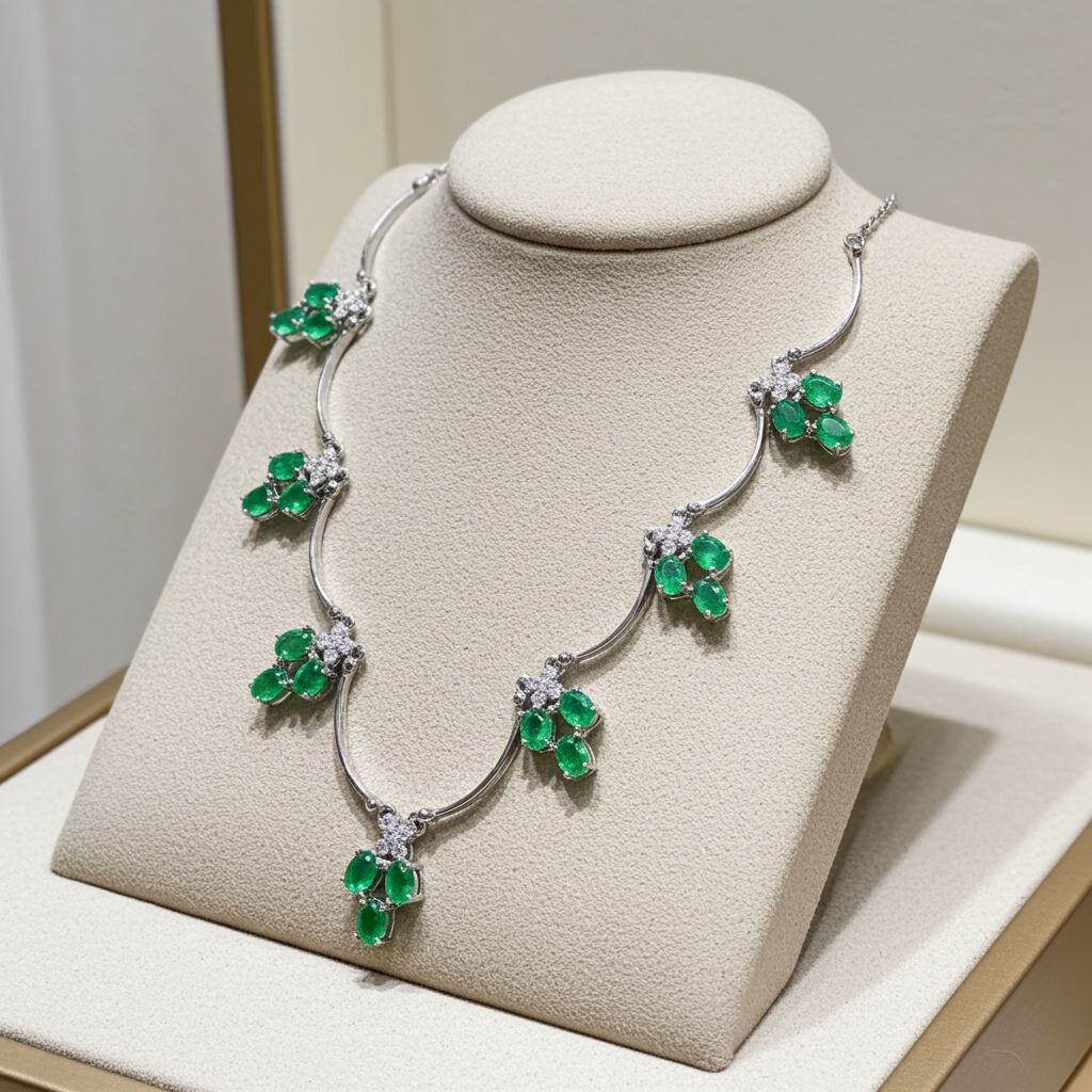 Natural Emerald Scallop Charm Necklace 3x4mm