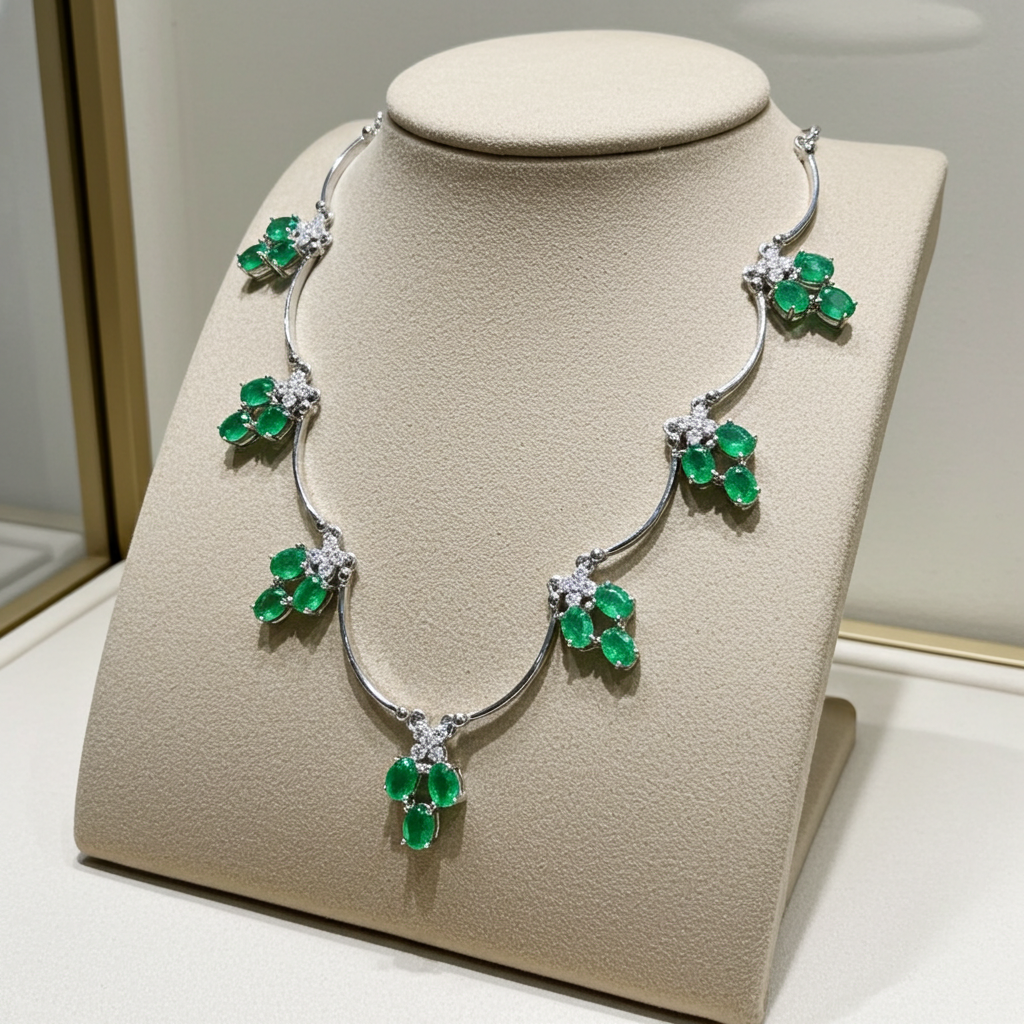 Natural Emerald Scallop Charm Necklace 3x4mm