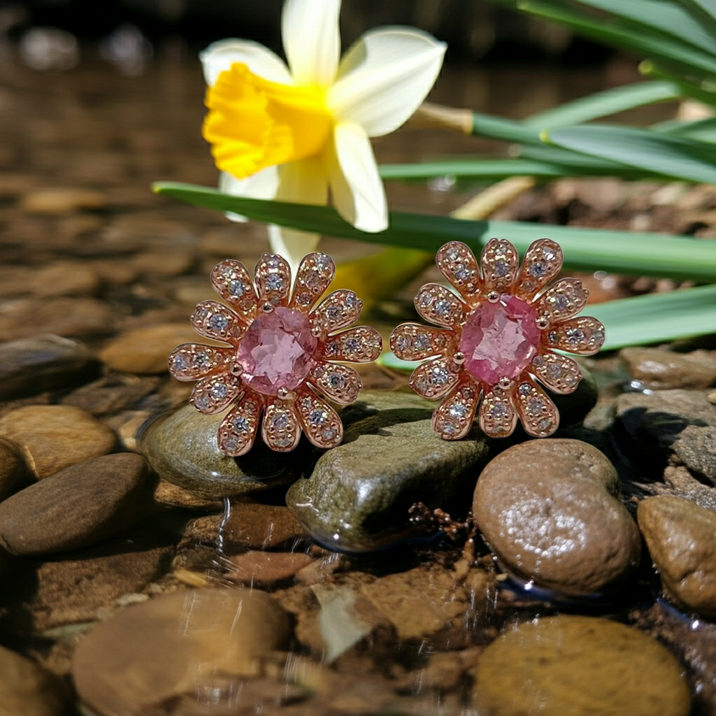 Brazilian Pink Tourmaline Earrings 5x6mm 925 Sterling Silver