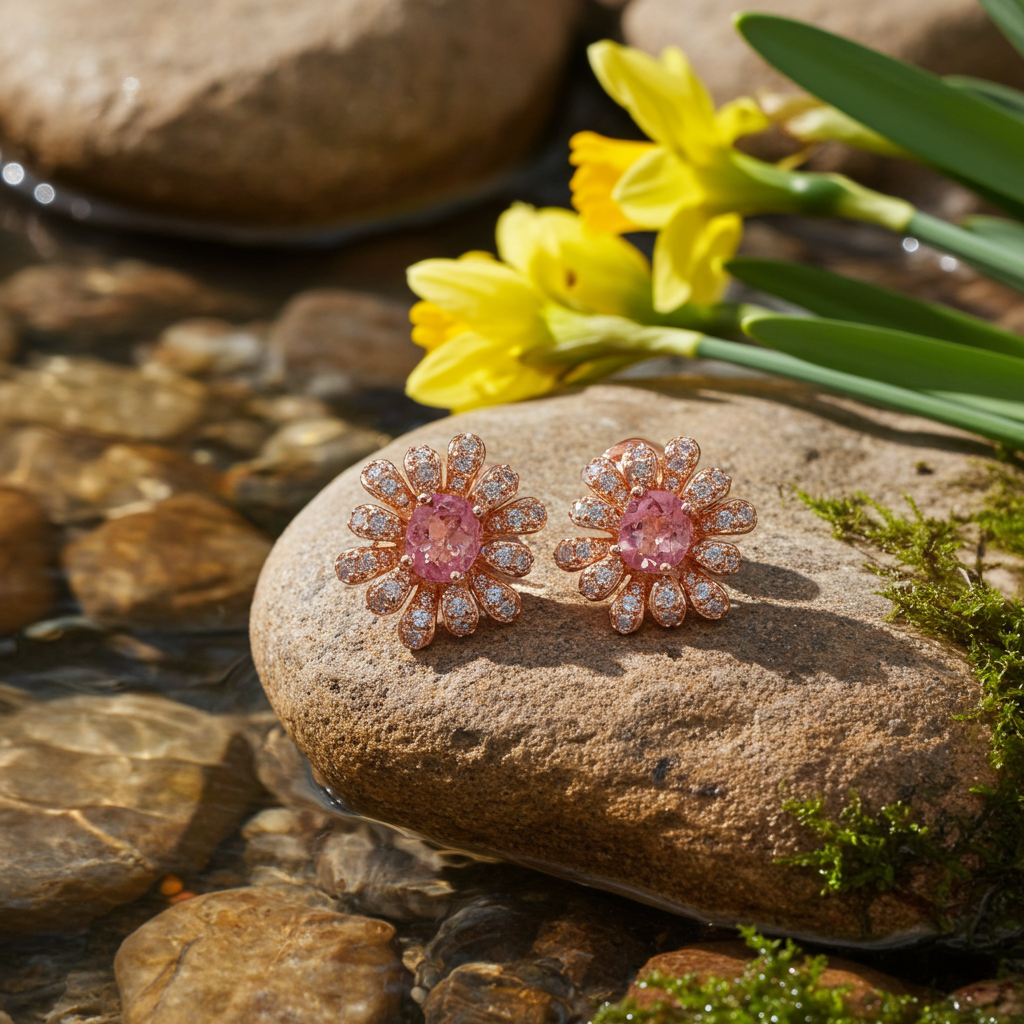 Brazilian Pink Tourmaline Earrings 5x6mm 925 Sterling Silver
