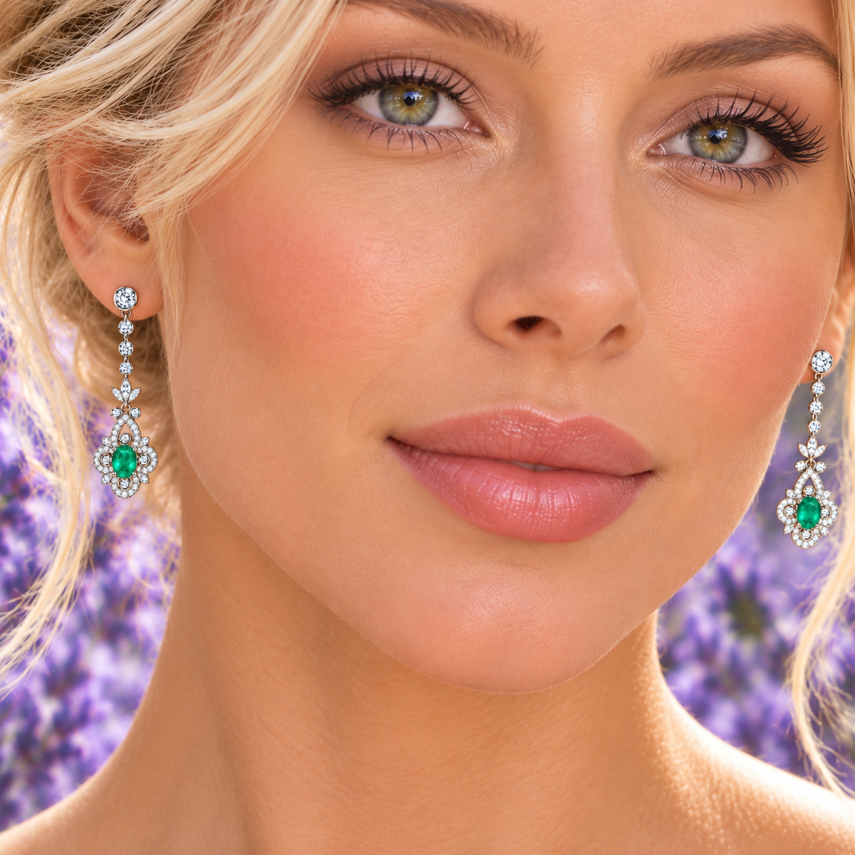 Natural Emerald 4x5mm Oval Vintage Chandelier Dangle Earrings in 925 Sterling Silver
