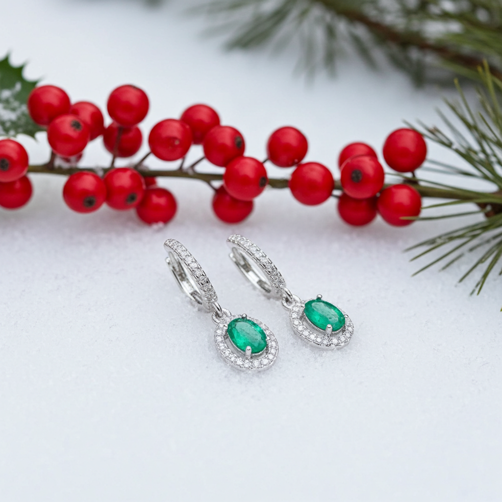 Natural Emerald Hoop Dangle Earrings 4x6mm, Emerald Earrings 925 Sterling Silver