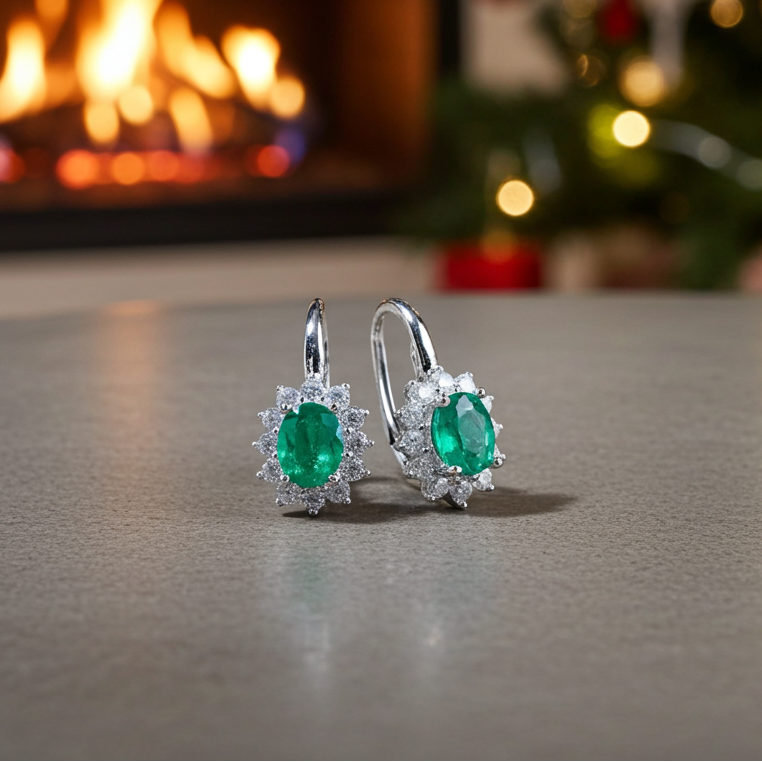 Natural Emerald Dangle Earrings 4x5mm, Emerald Earrings 925 Sterling Silver