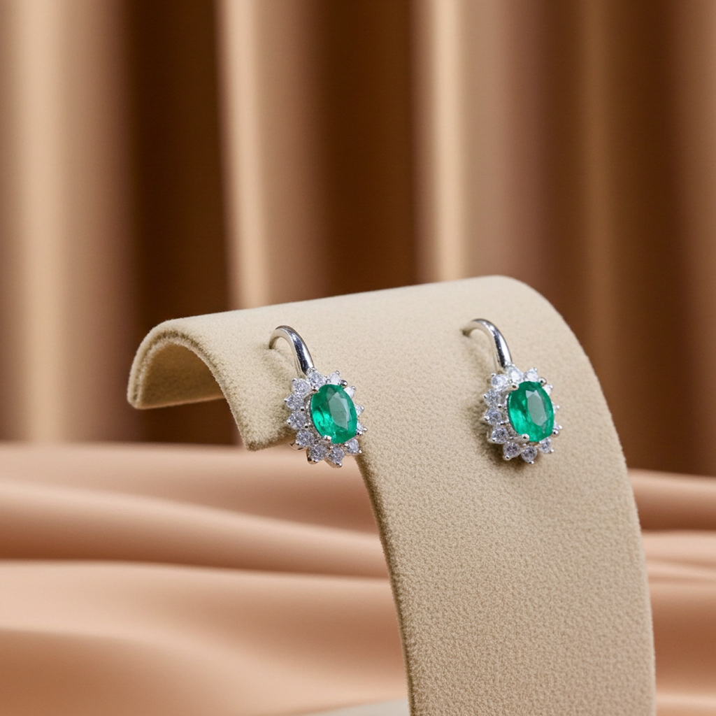 Natural Emerald Dangle Earrings 4x5mm, Emerald Earrings 925 Sterling Silver