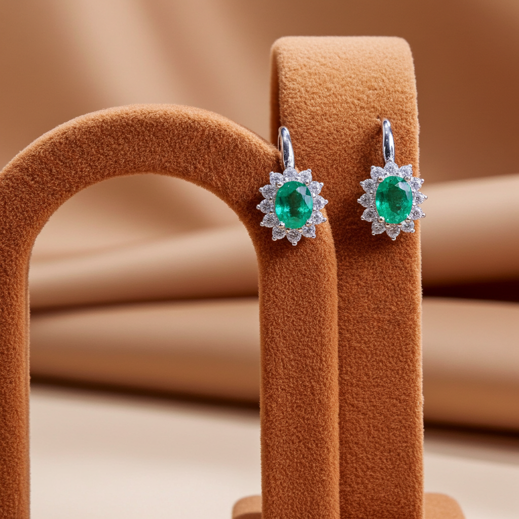 Natural Emerald Dangle Earrings 4x5mm, Emerald Earrings 925 Sterling Silver