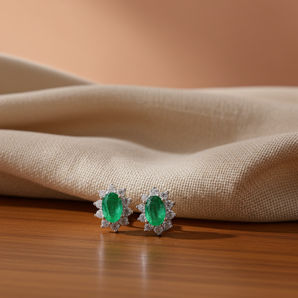 Emerald Earrings 925 Sterling Silver, Natural Emerald Stud Earrings