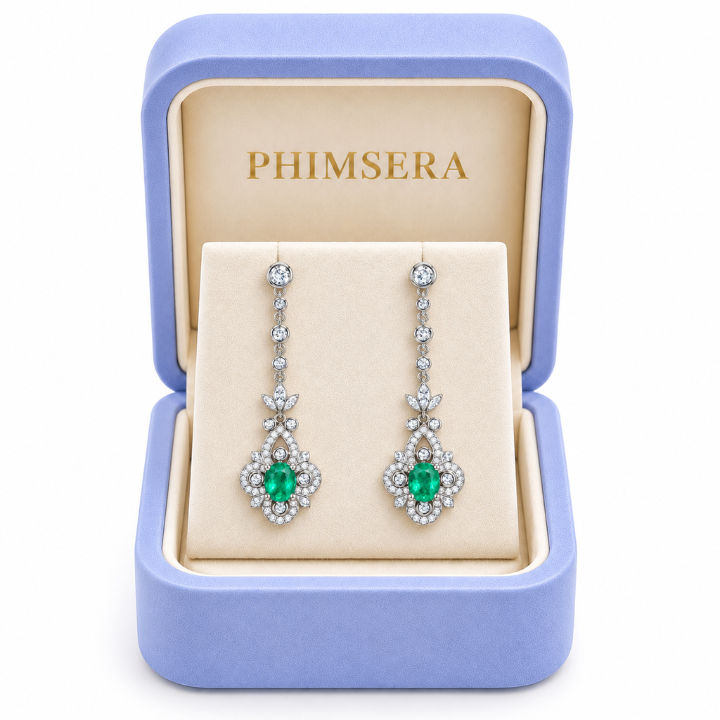 Natural Emerald 4x5mm Oval Vintage Chandelier Dangle Earrings in 925 Sterling Silver