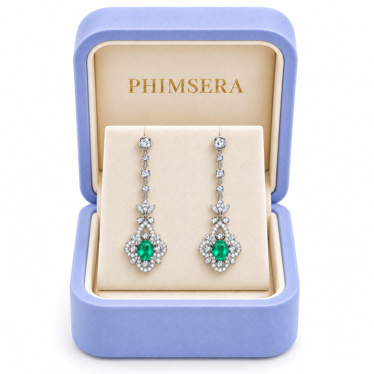 Natural Emerald 4x5mm Oval Vintage Chandelier Dangle Earrings in 925 Sterling Silver